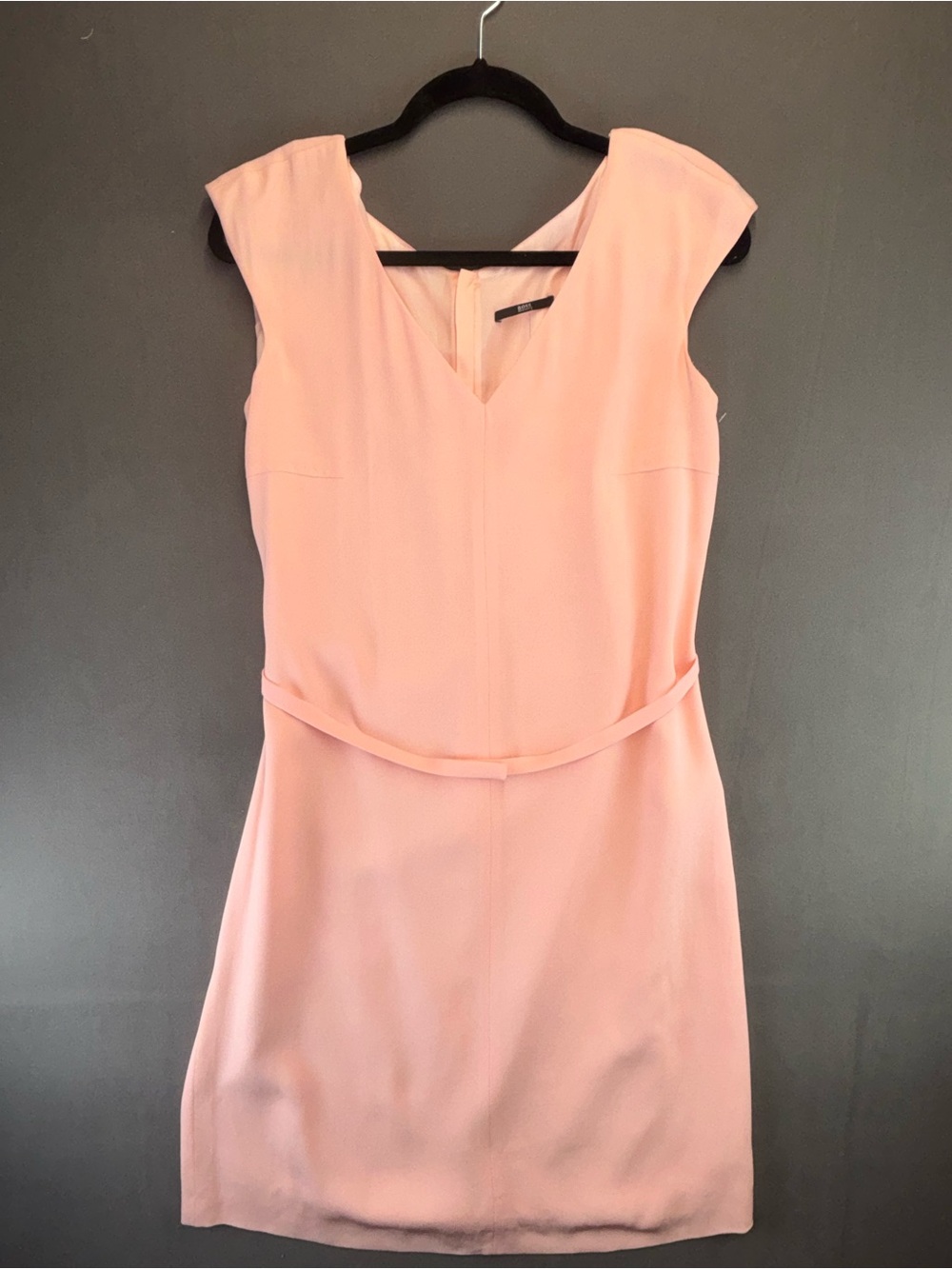 Hugo Boss Sleeveless V Neckline Belted A-line Shift Dress